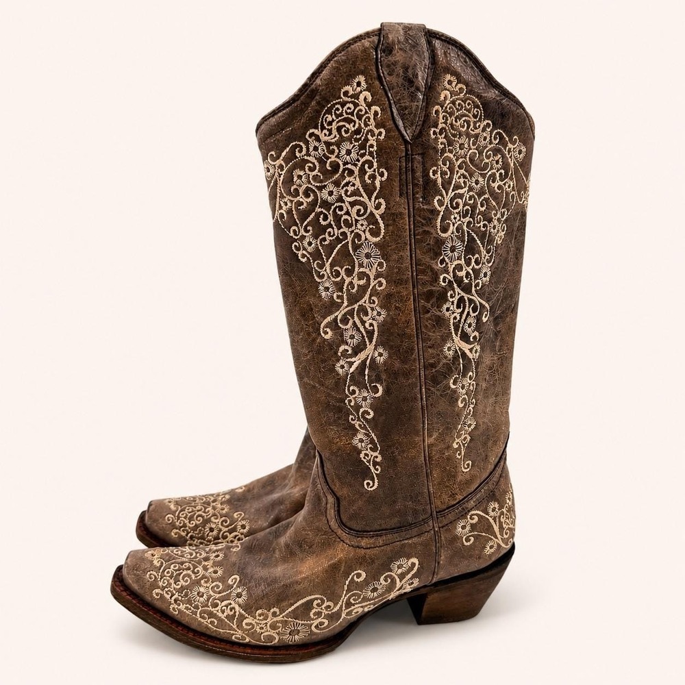 Corral Womens 9 Crater & Bone Embroidered Snip Toe Cowgirl Boots A1094 Western